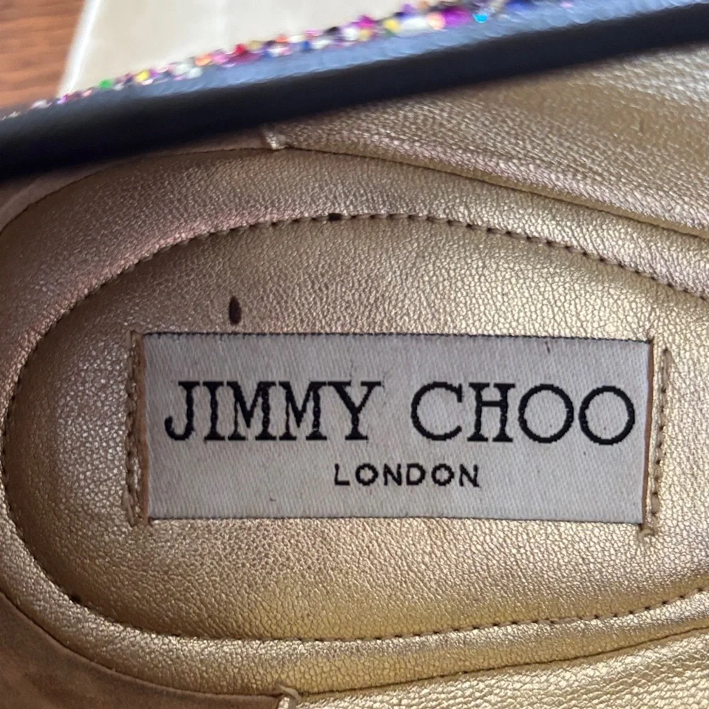 Jimmy Choo Glitter Flats with Black Trim - Picture 2 of 8